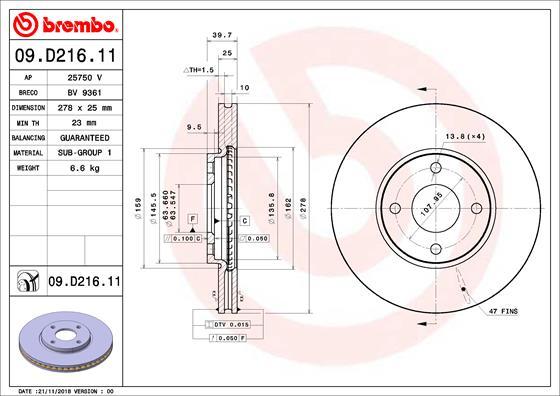 Brembo 09.D216.11 - Brake Disc parts5.com