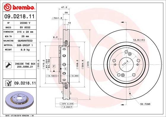 Brembo 09.D218.11 - Disc frana parts5.com