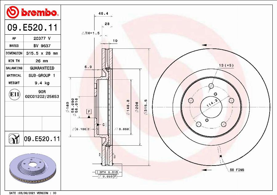 Brembo 09.E520.11 - Disc frana parts5.com