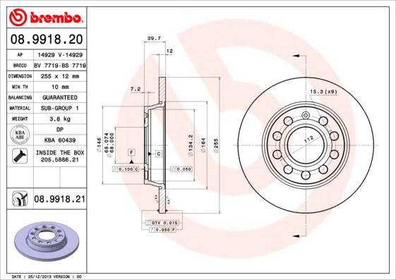 Brembo 08.9918.21 - Δισκόπλακα parts5.com