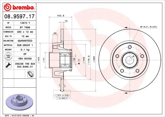 Brembo 08.9597.17 - Zavorni kolut parts5.com