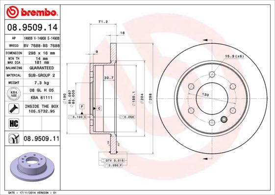 Brembo 08.9509.11 - Disc frana parts5.com