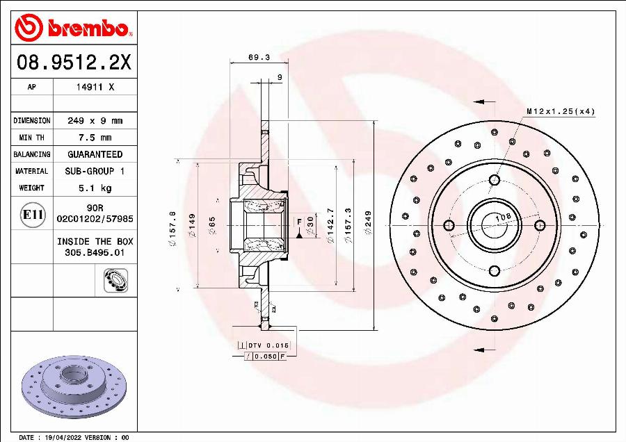 Brembo 08.9512.2X - Brake Disc parts5.com