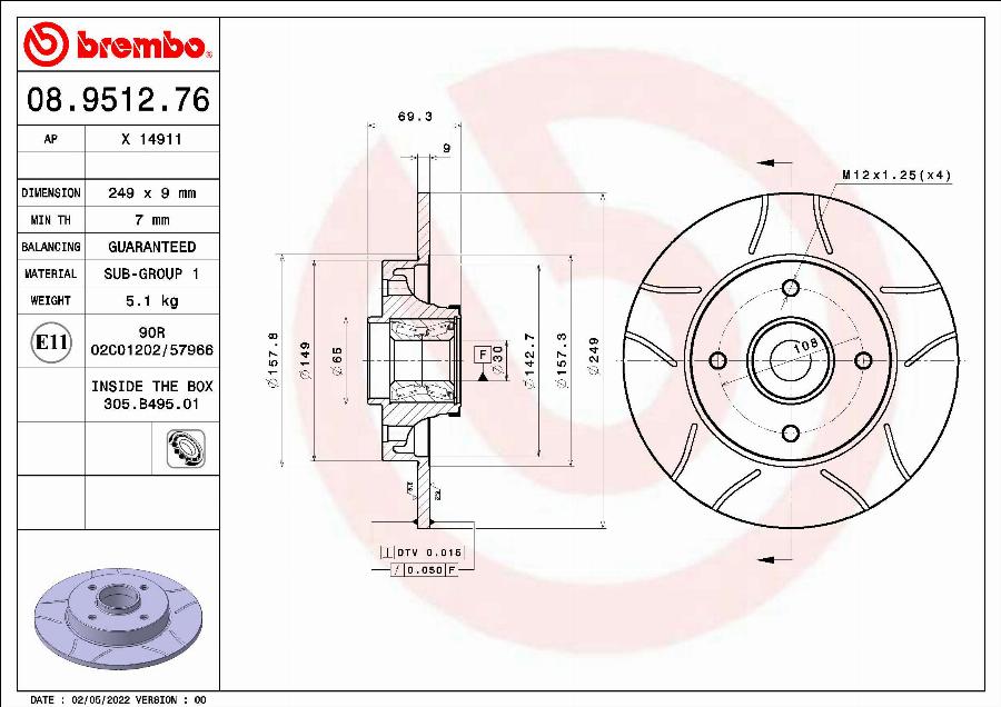 Brembo 08.9512.76 - Zavorni kolut parts5.com