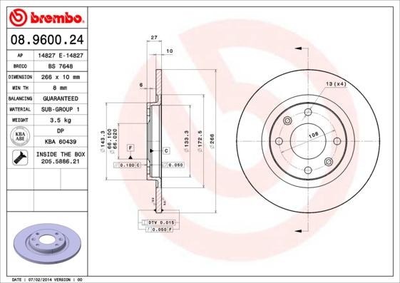 Brembo 08.9600.24 - Piduriketas parts5.com