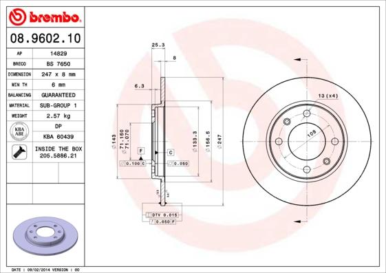 Brembo 08.9602.10 - Disc frana parts5.com