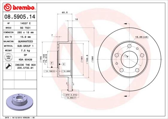 Brembo 08.5905.14 - Disc frana parts5.com