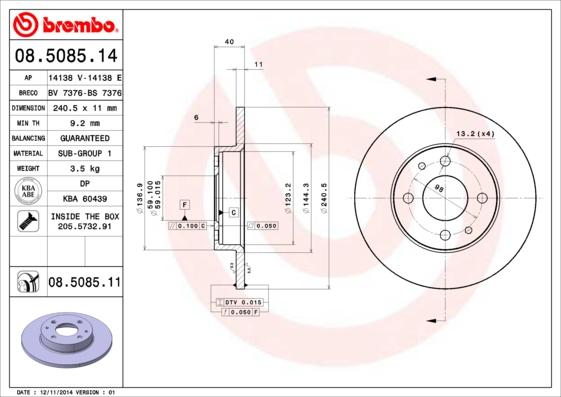 Brembo 08.5085.11 - Disc frana parts5.com