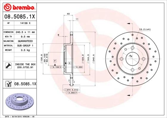 Brembo 08.5085.1X - Disc frana parts5.com