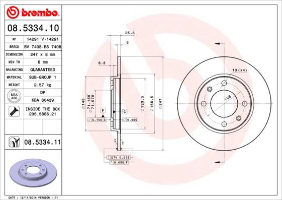 Brembo 08.5334.11 - Disc frana parts5.com