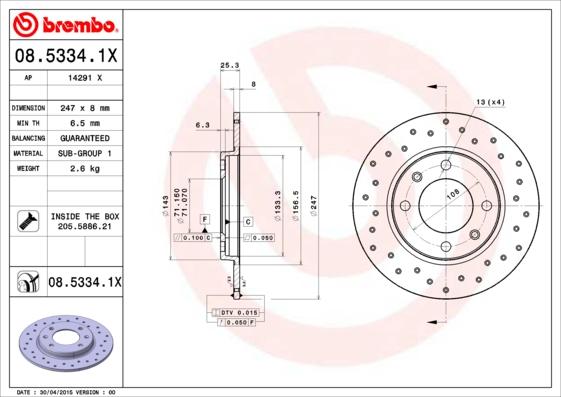 Brembo 08.5334.1X - Disc frana parts5.com