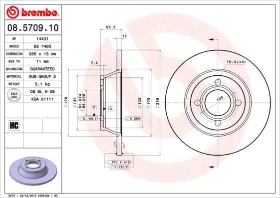 Brembo 08.5709.10 - Piduriketas parts5.com