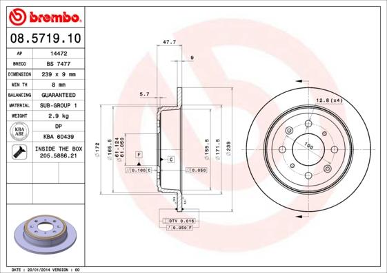 Brembo 08.5719.10 - Tarcza hamulcowa parts5.com