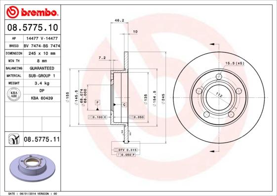 Brembo 08.5775.11 - Disco de freno parts5.com