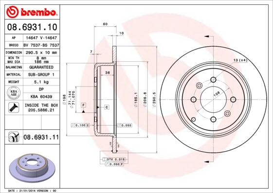 Brembo 08.6931.11 - Piduriketas parts5.com