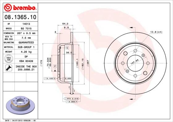 Brembo 08.1365.10 - Disc frana parts5.com