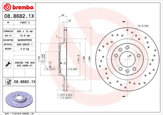 Brembo 08.8682.1X - Brake Disc parts5.com