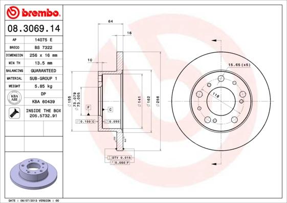 Brembo 08.3069.14 - Disc frana parts5.com