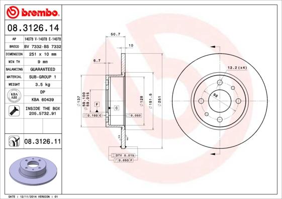 Brembo 08.3126.11 - Disc frana parts5.com