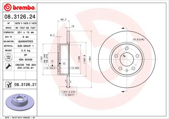 Brembo 08.3126.21 - Disc frana parts5.com