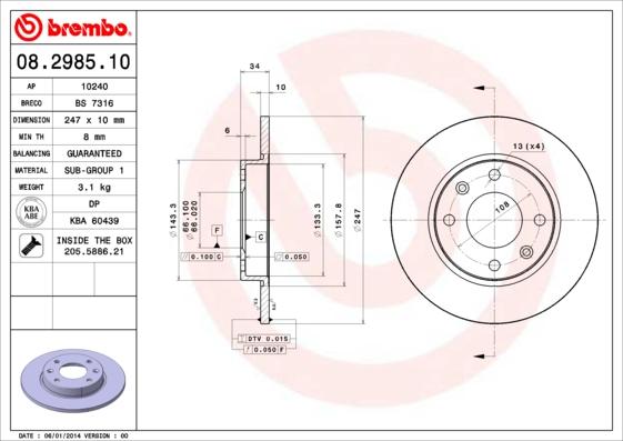 Brembo 08.2985.10 - Brzdový kotouč parts5.com