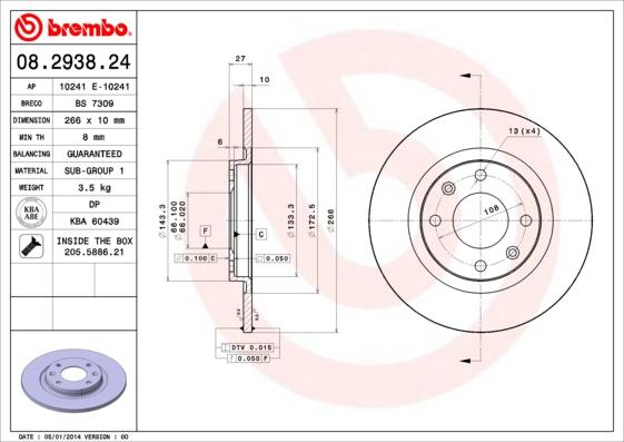 Brembo 08.2938.24 - Piduriketas parts5.com