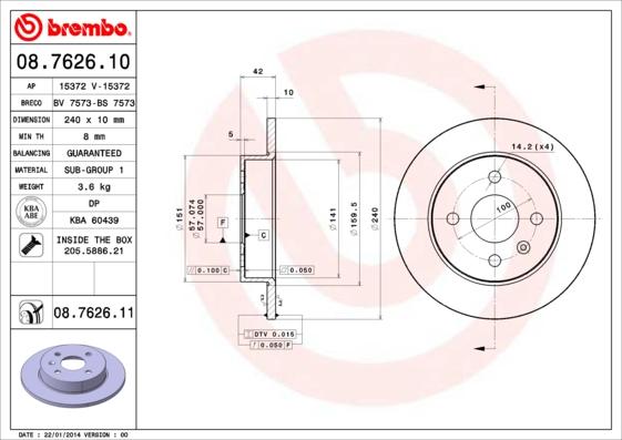 Brembo 08.7626.11 - Disc frana parts5.com