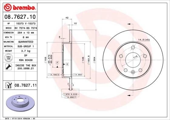 Brembo 08.7627.11 - Disc frana parts5.com