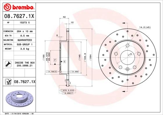 Brembo 08.7627.1X - Disc frana parts5.com