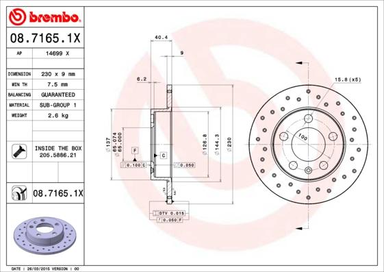 Brembo 08.7165.1X - Disque de frein parts5.com