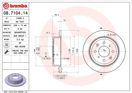 Brembo 08.7104.14 - Tarcza hamulcowa parts5.com