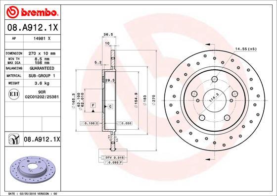 Brembo 08.A912.1X - Tarcza hamulcowa parts5.com