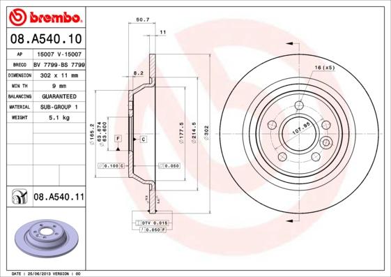 Brembo 08.A540.11 - Disc frana parts5.com