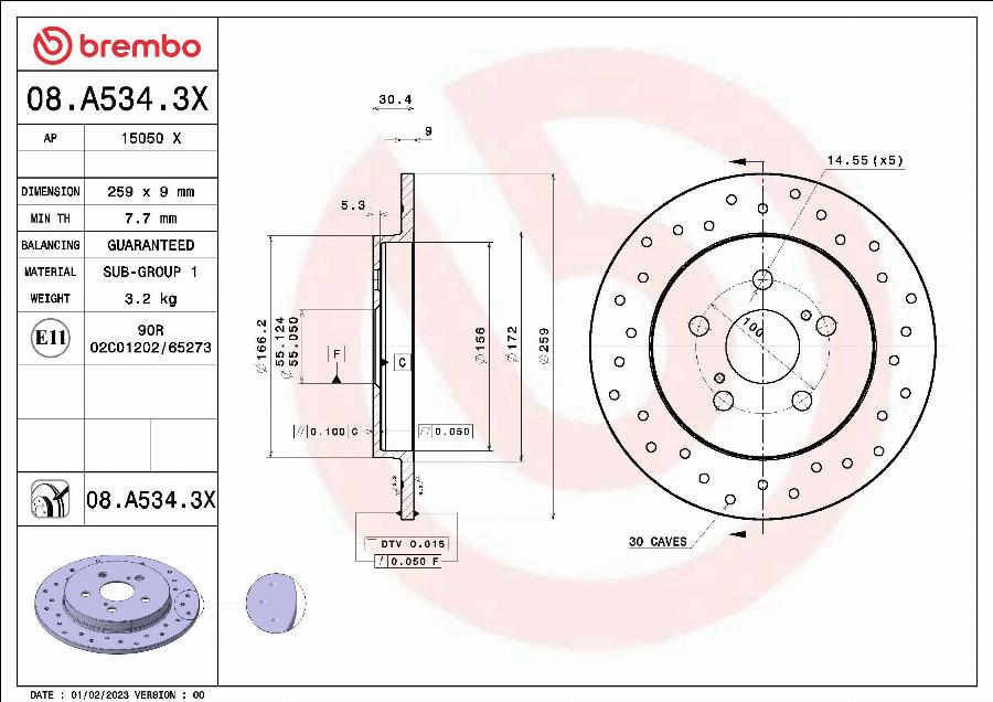 Brembo 08.A534.3X - Disc frana parts5.com