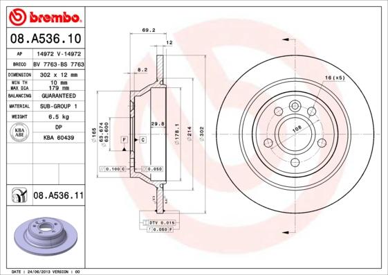 Brembo 08.A536.11 - Brake Disc parts5.com