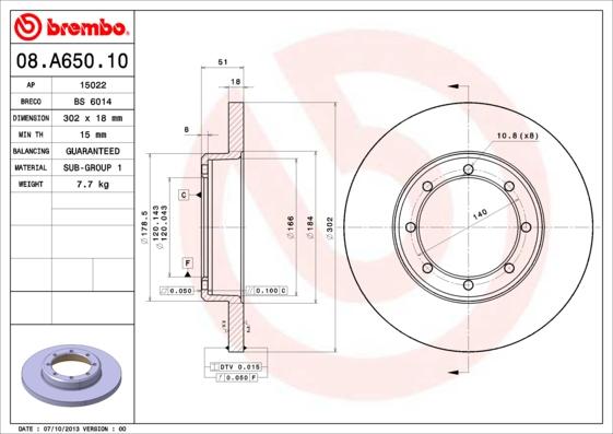 Brembo 08.A650.10 - Féktárcsa parts5.com