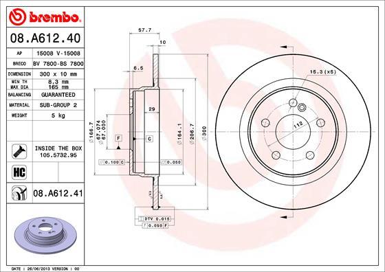 Brembo 08.A612.41 - Brzdový kotouč parts5.com