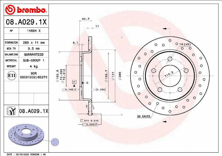 Brembo 08.A029.1X - Féktárcsa parts5.com