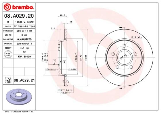 Brembo 08.A029.21 - Féktárcsa parts5.com