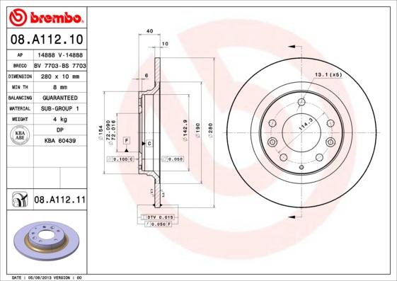 Brembo 08.A112.11 - Disc frana parts5.com