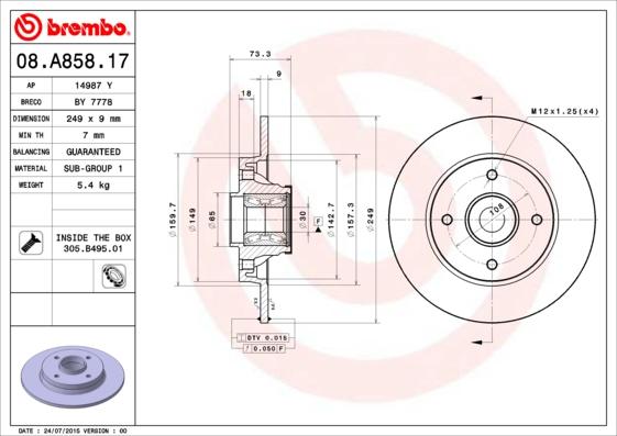 Brembo 08.A858.17 - Disco de freno parts5.com