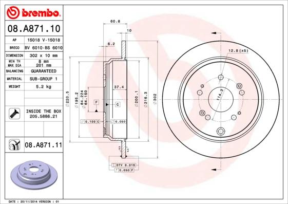 Brembo 08.A871.11 - Kočioni disk parts5.com