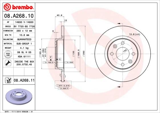 Brembo 08.A268.11 - Féktárcsa parts5.com