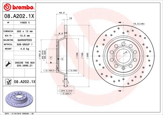 Brembo 08.A202.1X - Brake Disc parts5.com