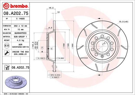 Brembo 08.A202.75 - Disc frana parts5.com