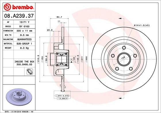 Brembo 08.A239.37 - Disco de freno parts5.com