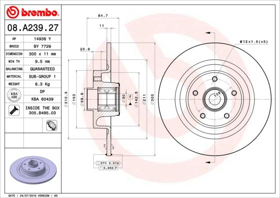 Brembo 08.A239.27 - Tarcza hamulcowa parts5.com