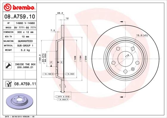 Brembo 08.A759.11 - Brake Disc parts5.com