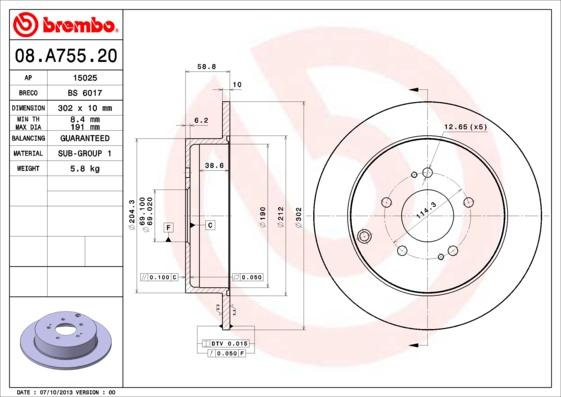 Brembo 08.A755.20 - Brake Disc parts5.com