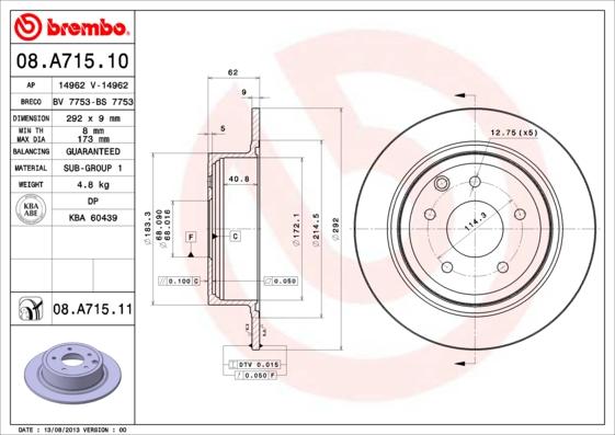 Brembo 08.A715.11 - Disc frana parts5.com